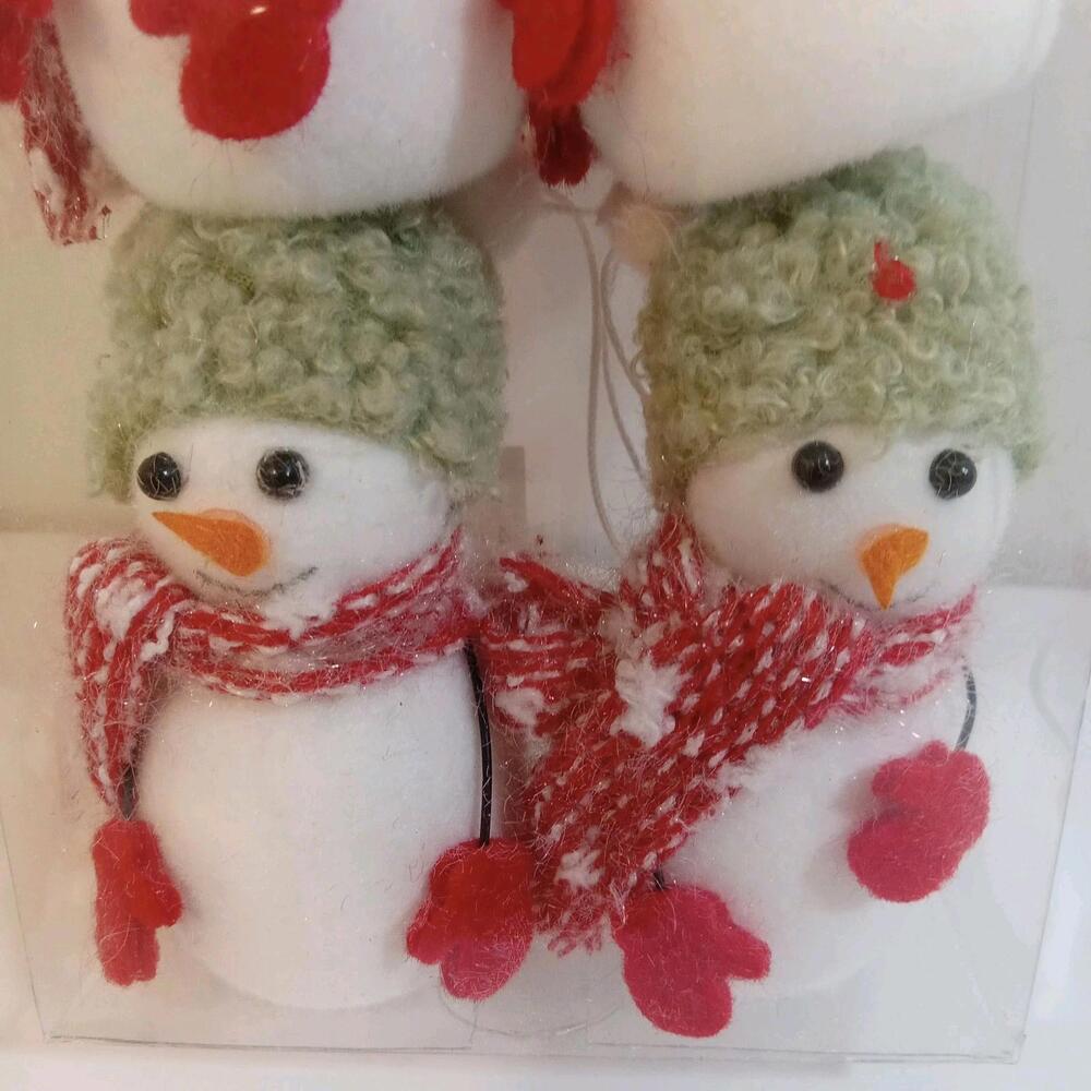 Holiday Time Snowman Hanging Ornaments Red White Hats Scarves Mittens Pack Of 4 - Picture 3 of 4